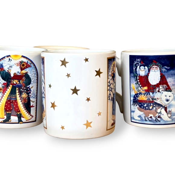 Vintage Santa Mug Set - Festive Design St.Nick Father Christmas 4 Mugs Hot Coco - Picture 6 of 8